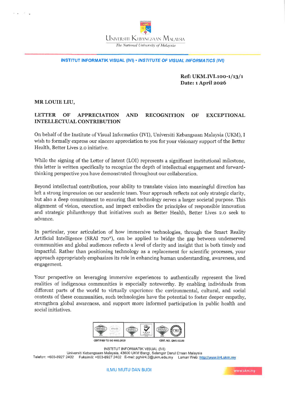 Letter of Appreciation and Recognition for Louie Liu